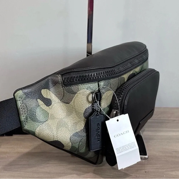 COACH Belt Bag In Signature Canvas Camo Print black Leather/Green Multi … - Picture 9 of 12